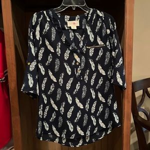 NWOT medium long sleeve navy feather blouse